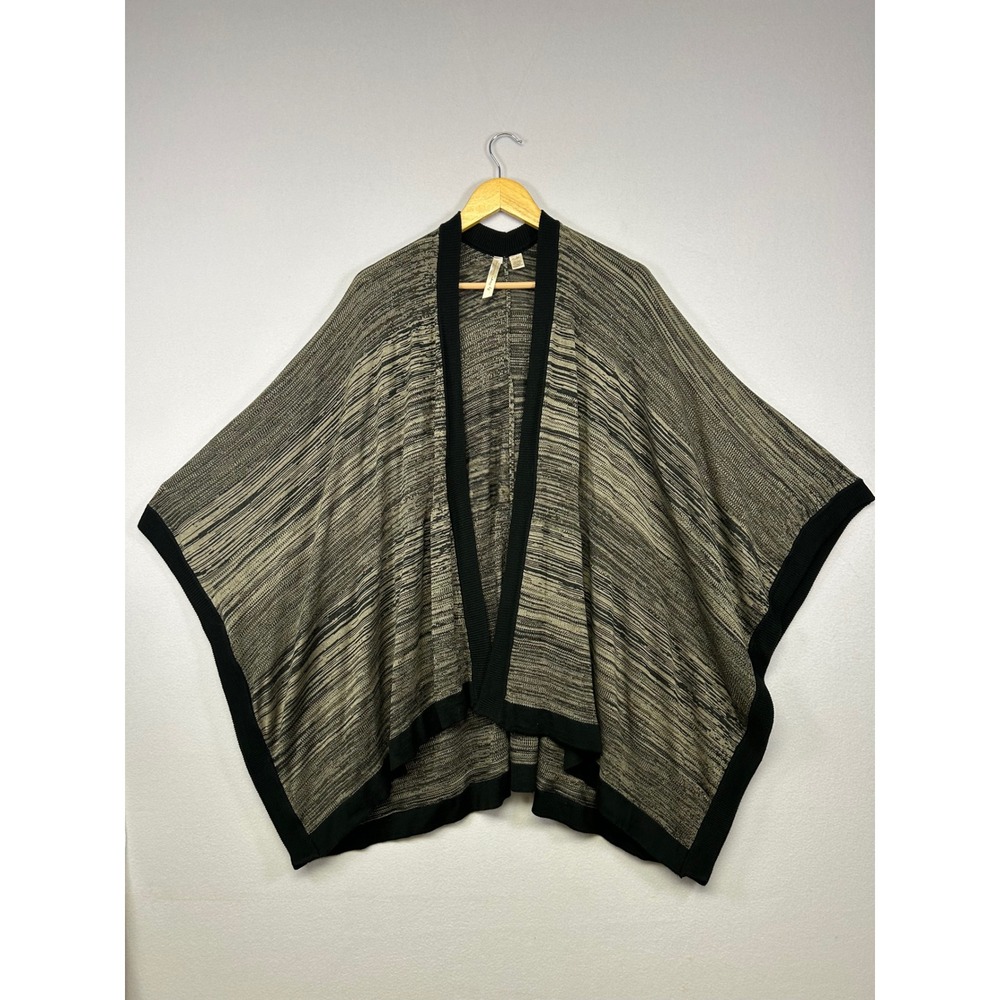 Boho By Design Women L/XL Black Gray Space Dye Knit V-Neck Poncho Wrap Sweater